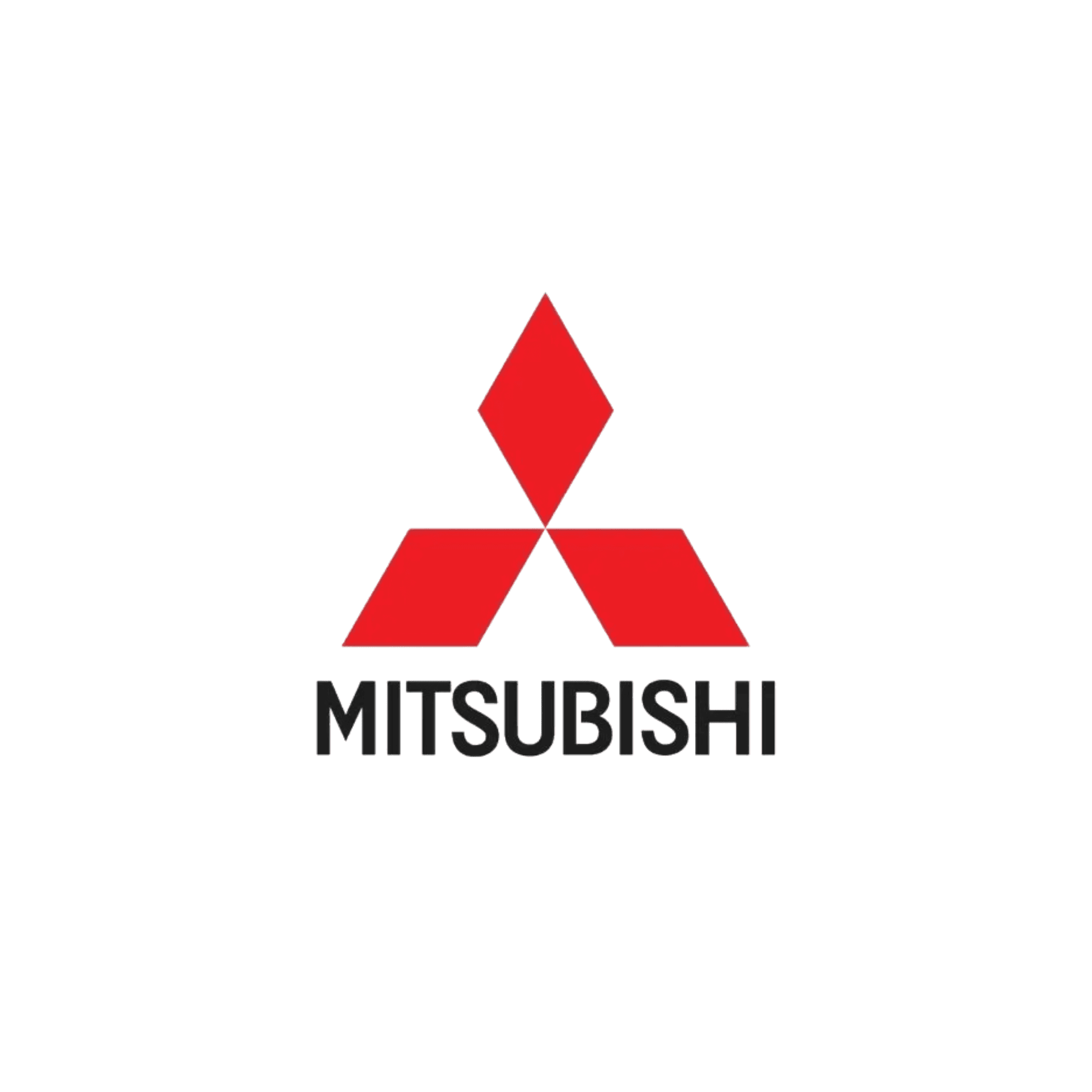 Mitsubishi logo with three red diamonds in a triangle above the black brand name.